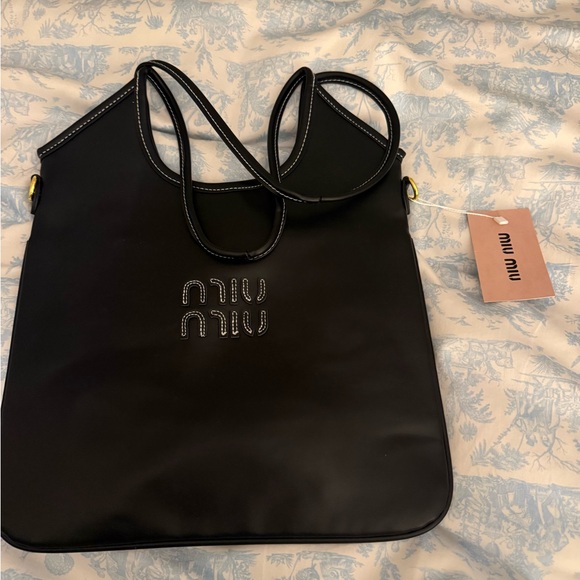 Miu Miu Handbags - Miu Miu Black Tote Bag with Logo Detail